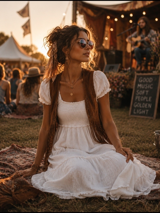 Aeropostale Dresses & Skirts - White Smocked Midi Dress with Puff Sleeves | Cottagecore Boho Indie Festival